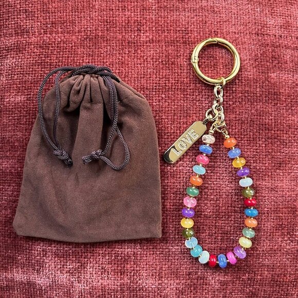 Beaded Bag Charm Multicolored Jade Gold Tone - Picture 2 of 8